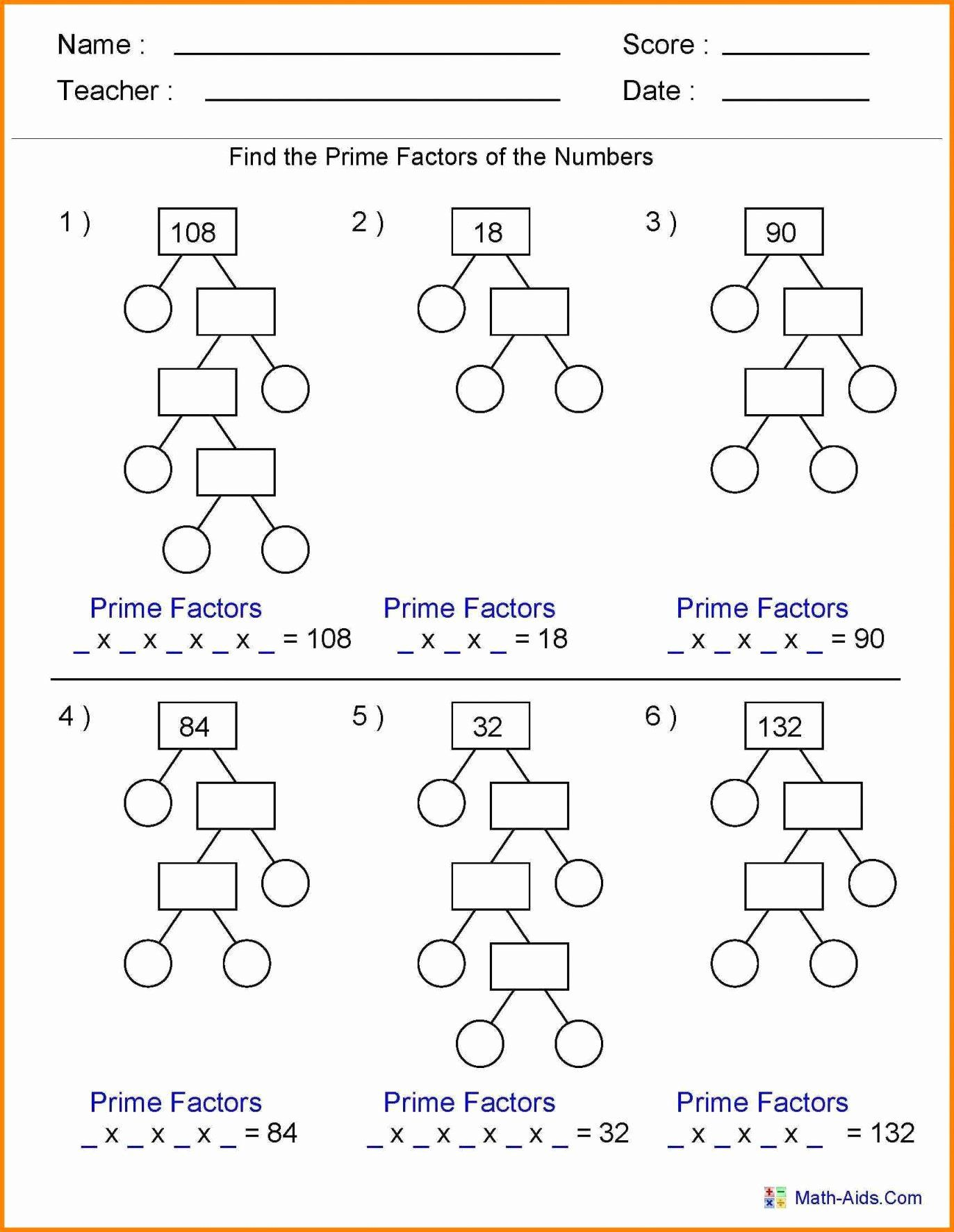 Prime Factor Tree Worksheet