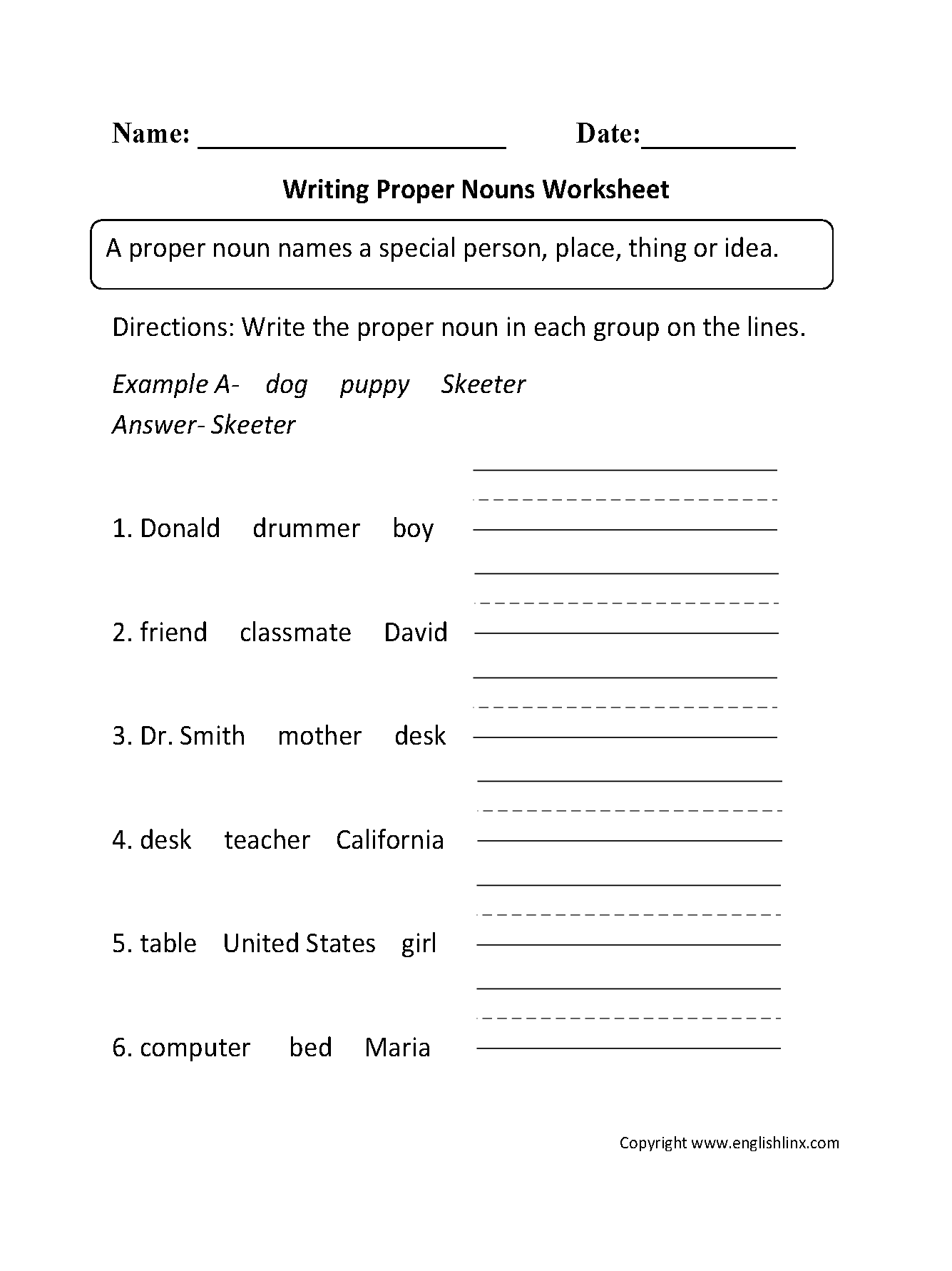 Proper And Common Nouns Worksheets Writing Proper Nouns Worksheet