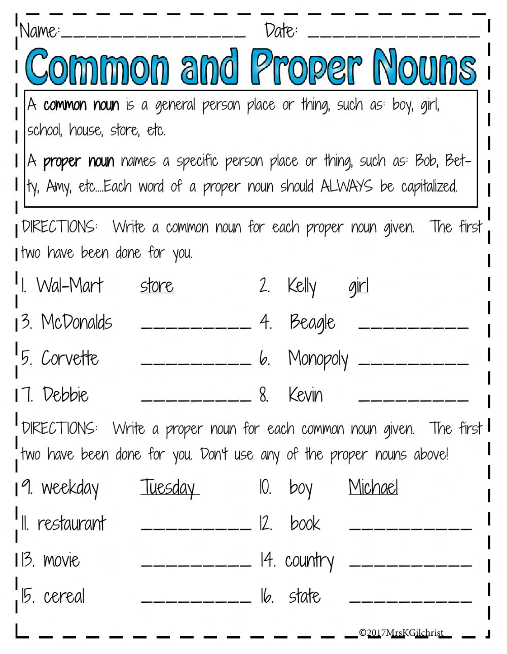 Proper Or Common Nouns Worksheet Proper And Common Nouns 2 Worksheet