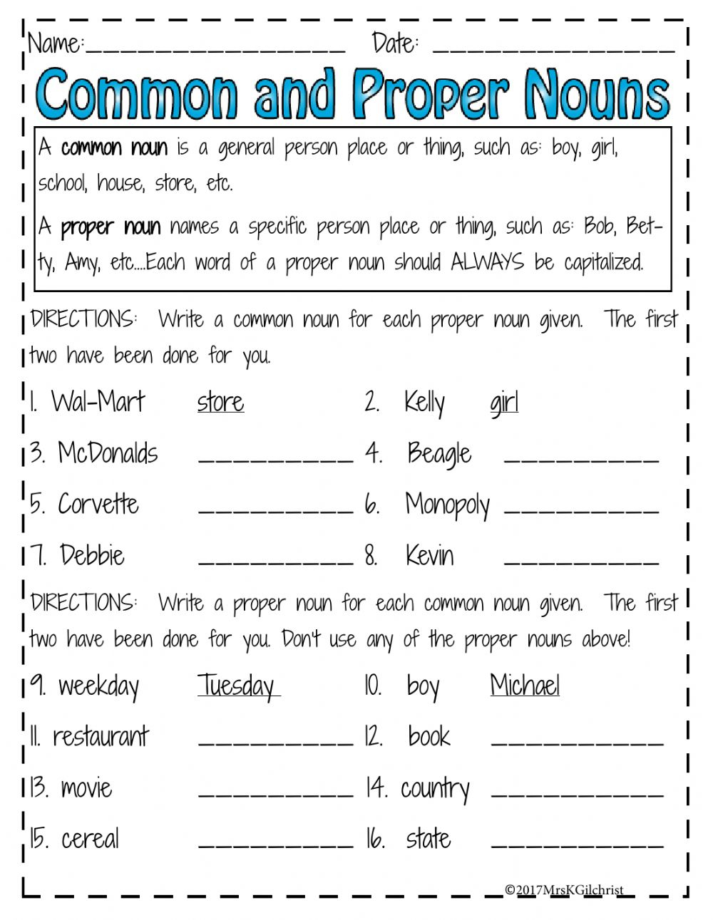 Proper Or Common Nouns Worksheet Proper And Common Nouns 2 Worksheet 