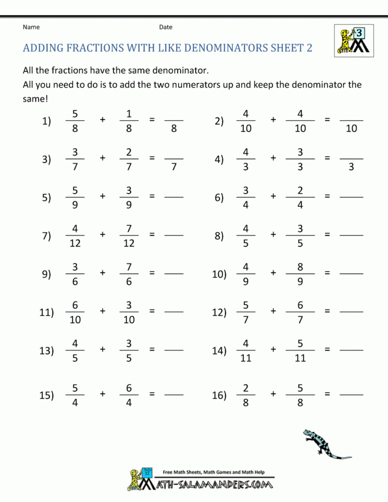 Read Free Adding Fractions With Same Denominator Worksheet Vcon 