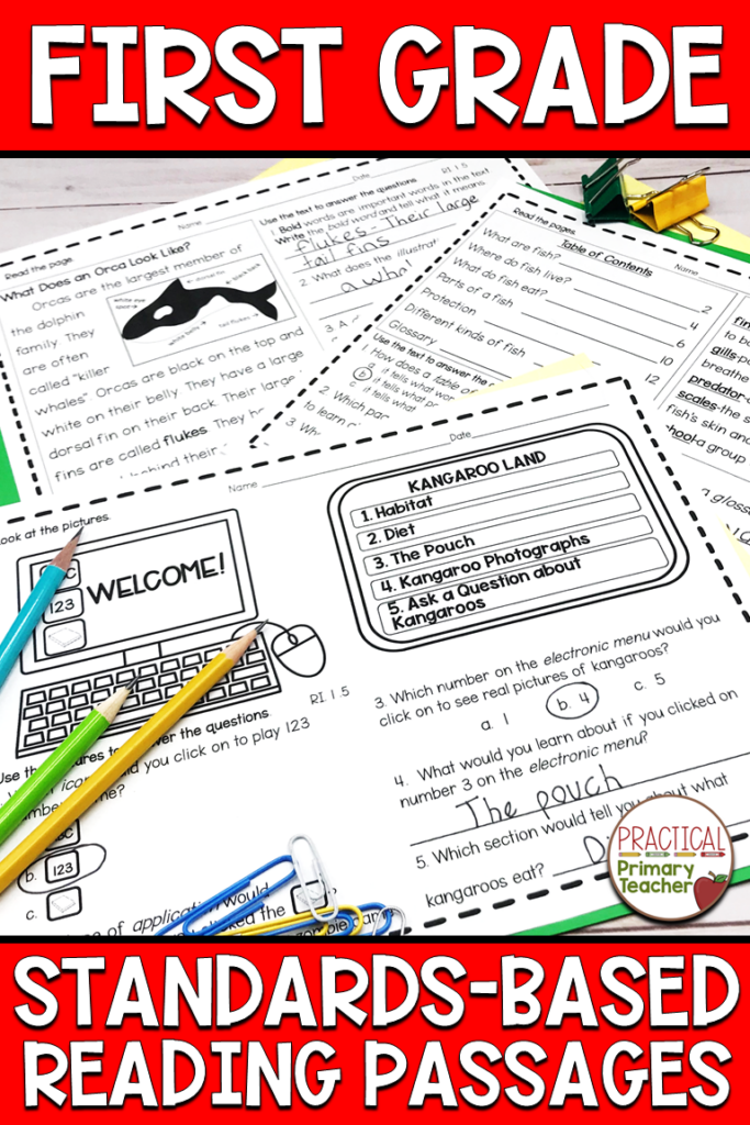 Reading Comprehension Passages And Questions First Grade Standards 