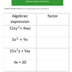 Refresher Common Monomial Factor Worksheet