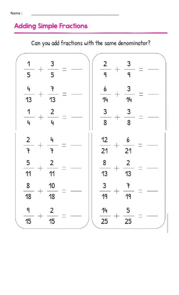 Same Denominator Fractions Worksheets