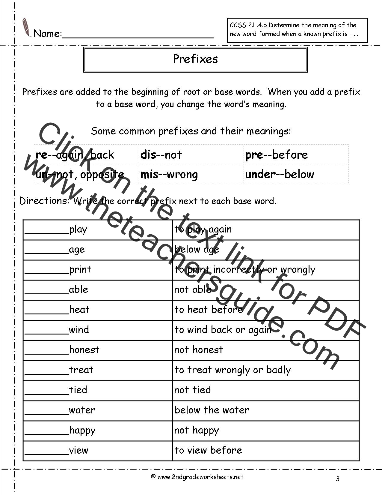 Second Grade Prefixes Worksheets