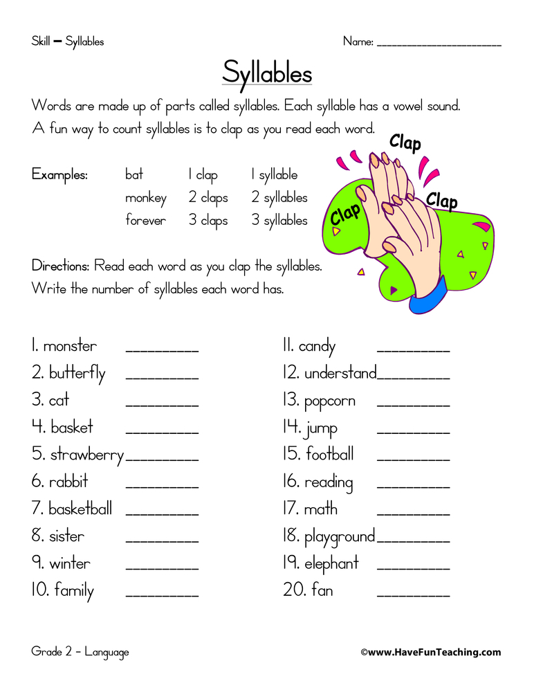 Syllables Worksheet Have Fun Teaching