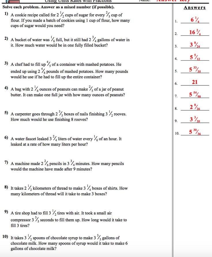 Unit Rates With Fractions Worksheet Answers Nms Self Paced Math 7th 