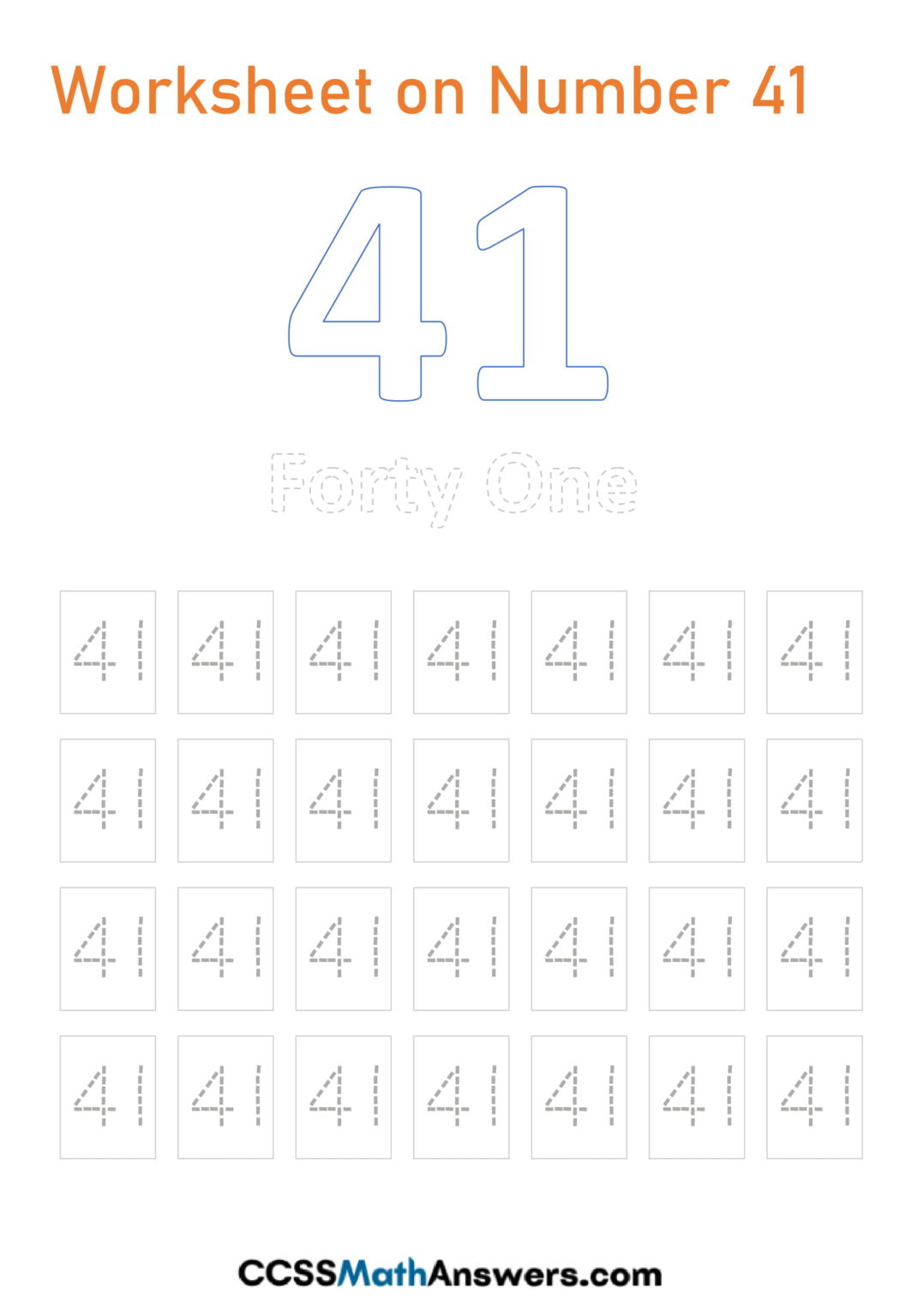 Worksheet On Number 41 Number Forty One Tracing Counting 