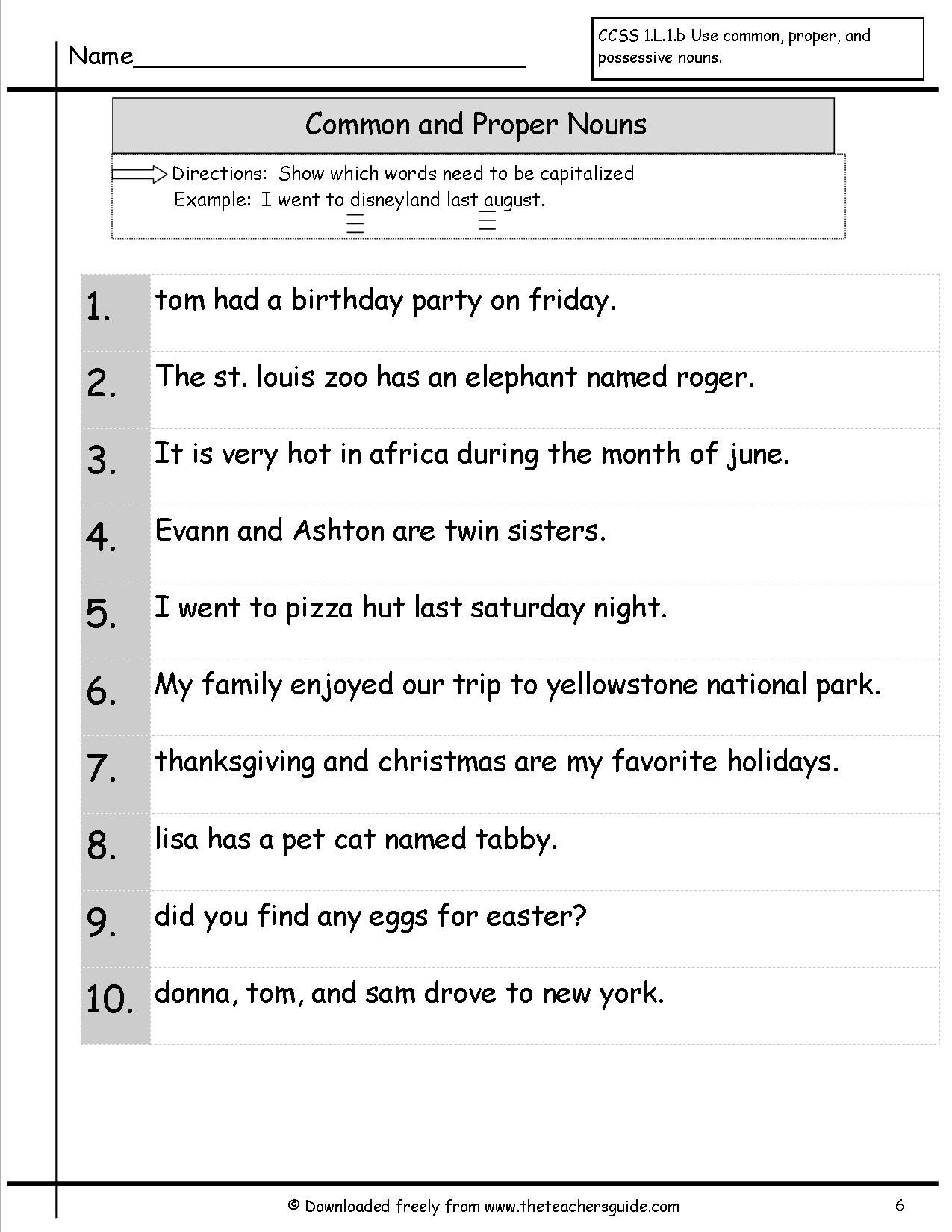 Worksheets On Common And Proper Nouns For Grade 3 Nouns Worksheet
