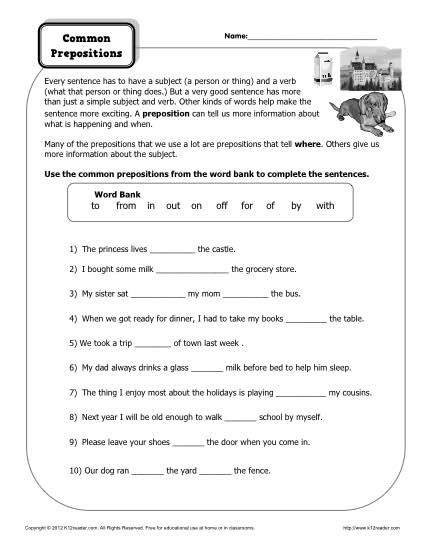14 Printable Preposition Worksheets 6th Grade Worksheeto
