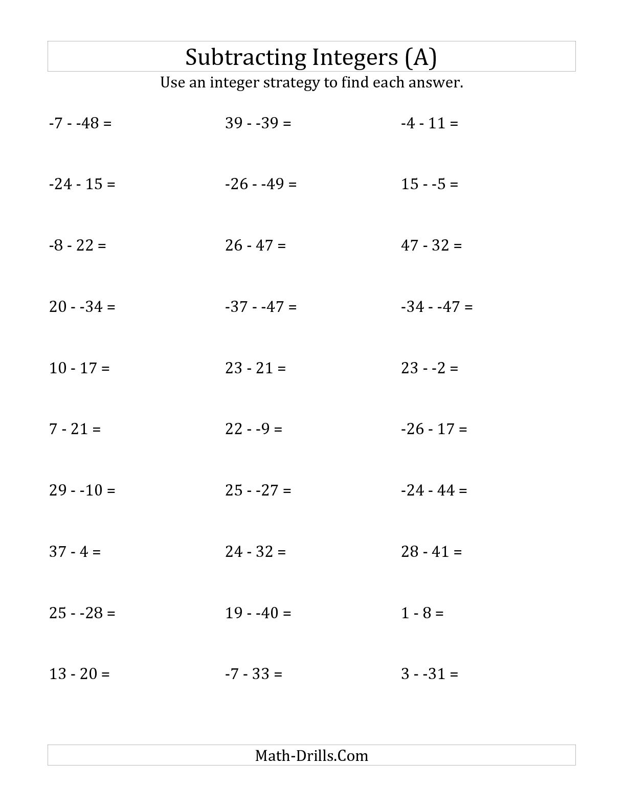 16 Best Images Of Adding Integers Worksheets 7th Grade With Answer Key 