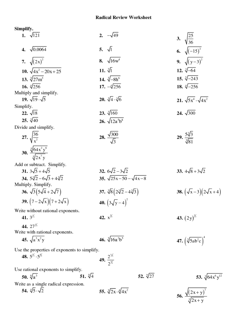 19 Multiplying And Dividing Radicals Worksheets Worksheeto