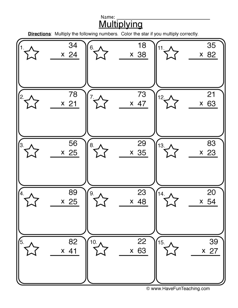 2 Digit By 2 Digit Multiplication Worksheets Common Core Multiplying 