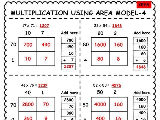 2 X 2 Area Model Multiplication Worksheets Teaching Resources