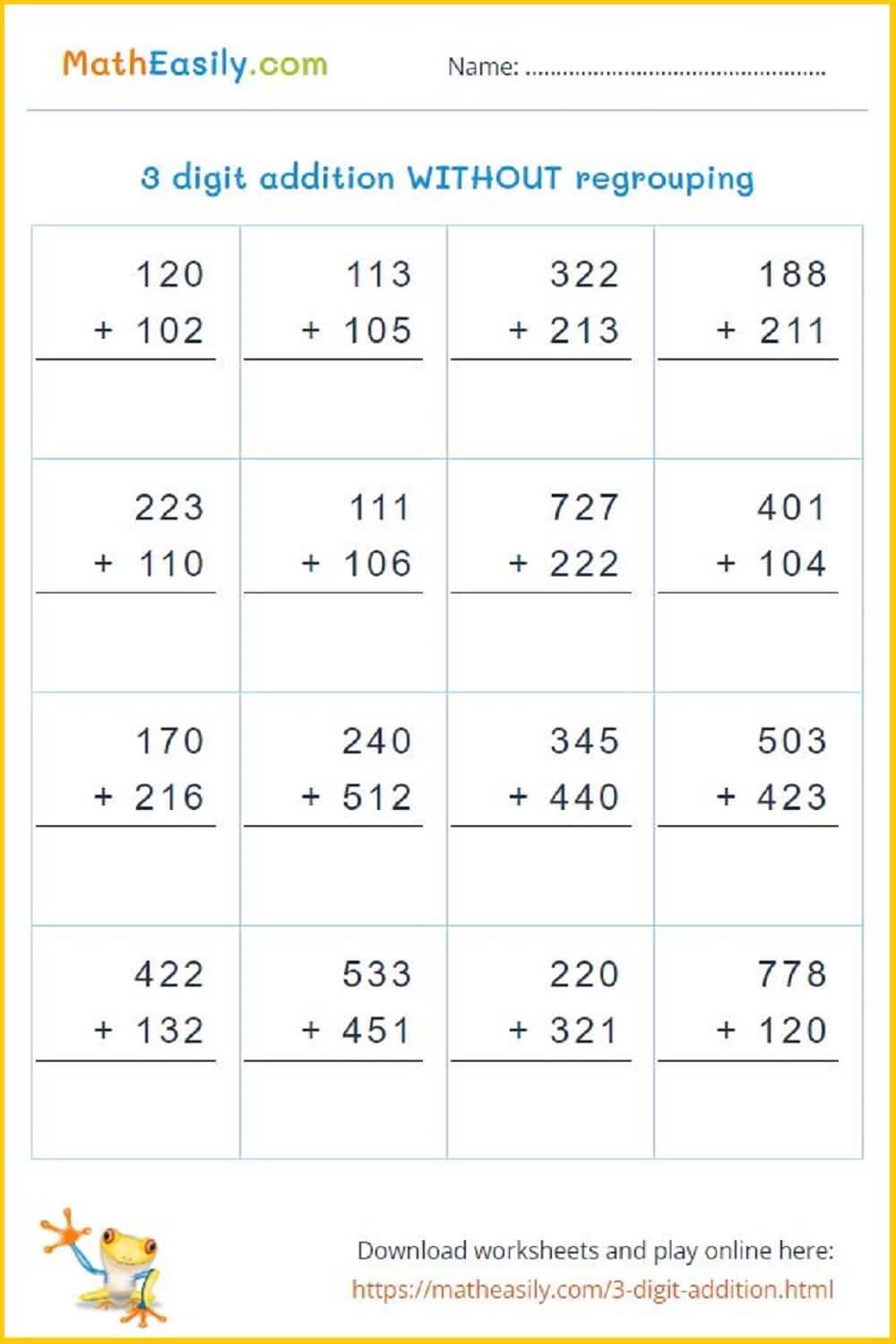 3 Digit Addition Games Online WITH WITHOUT Regrouping