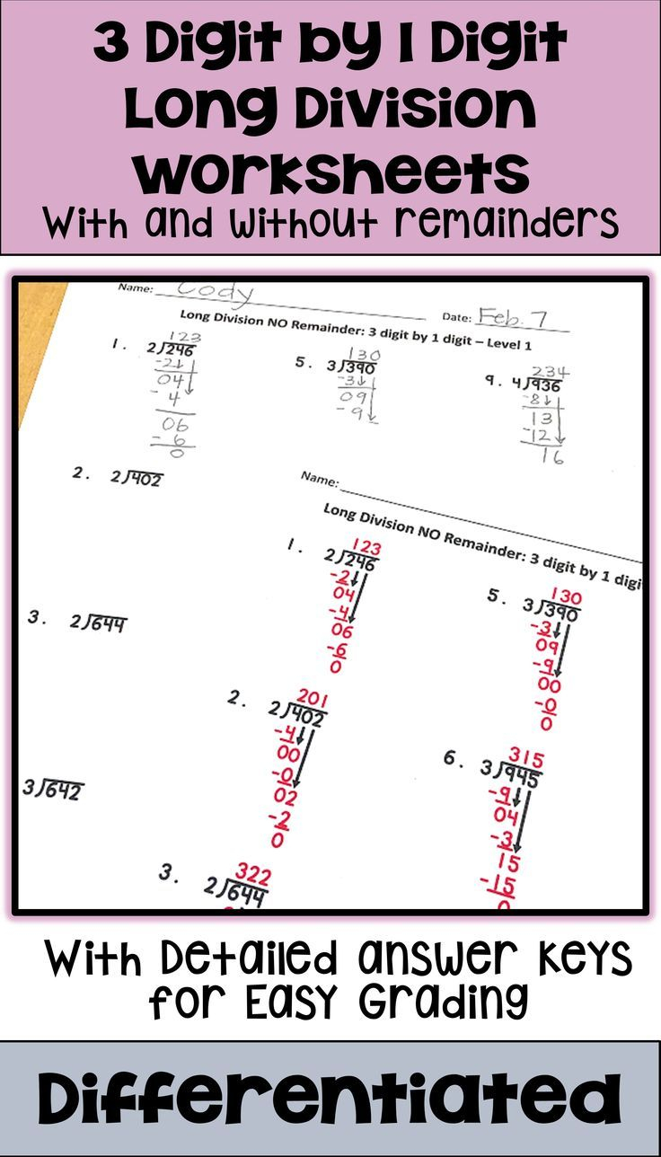 3 Digit By 1 Digit Long Division Worksheets With Digital And Printable 