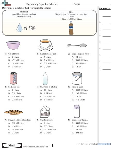 3 md 2 Worksheets Capacity Worksheets Everyday Math Measurement