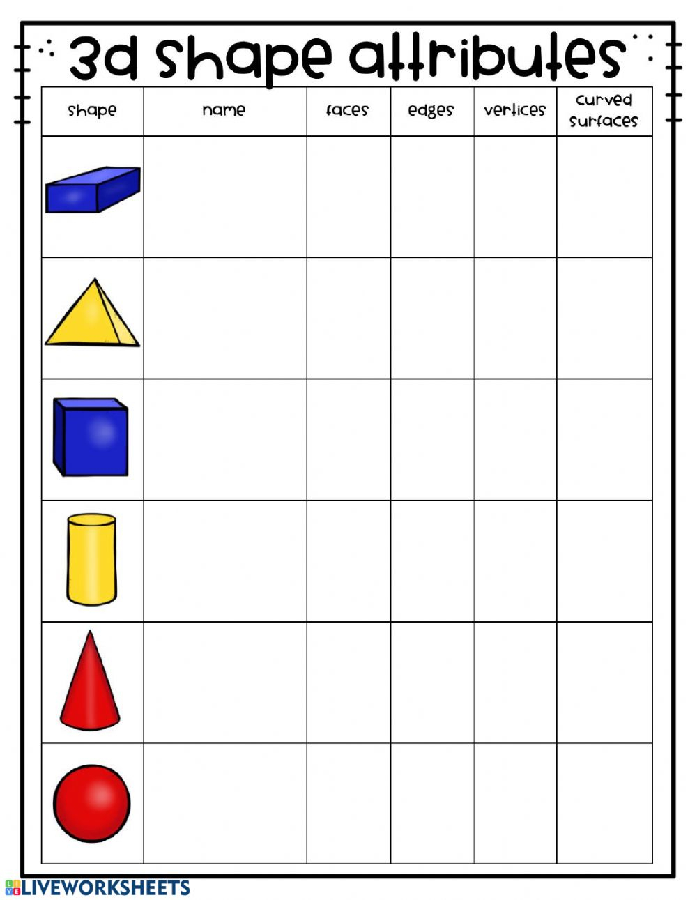 3d Shapes Worksheets