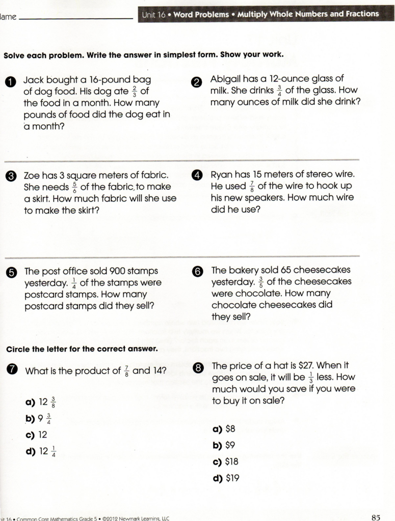 4th Grade Math Word Problems Worksheets