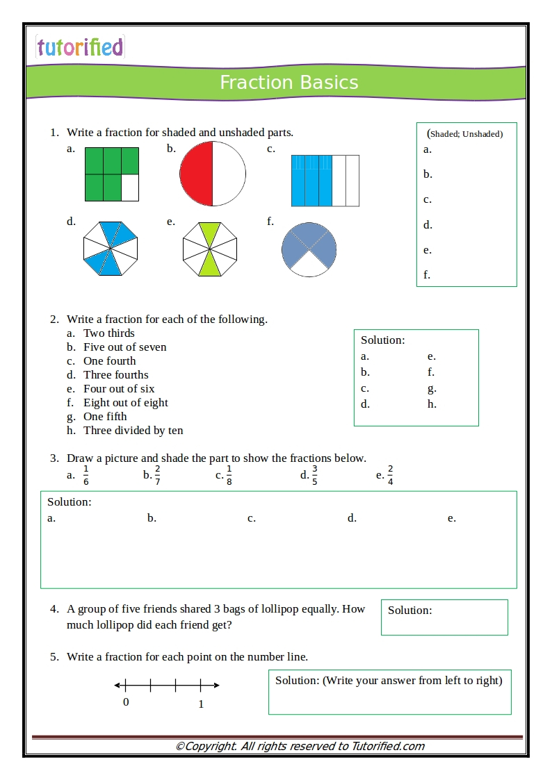 4th Grade Math Worksheets Comparing Fractions