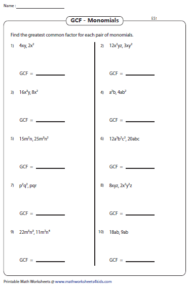 4th Grade Math Worksheets Greatest Common Factor Greatschools Grade 5 