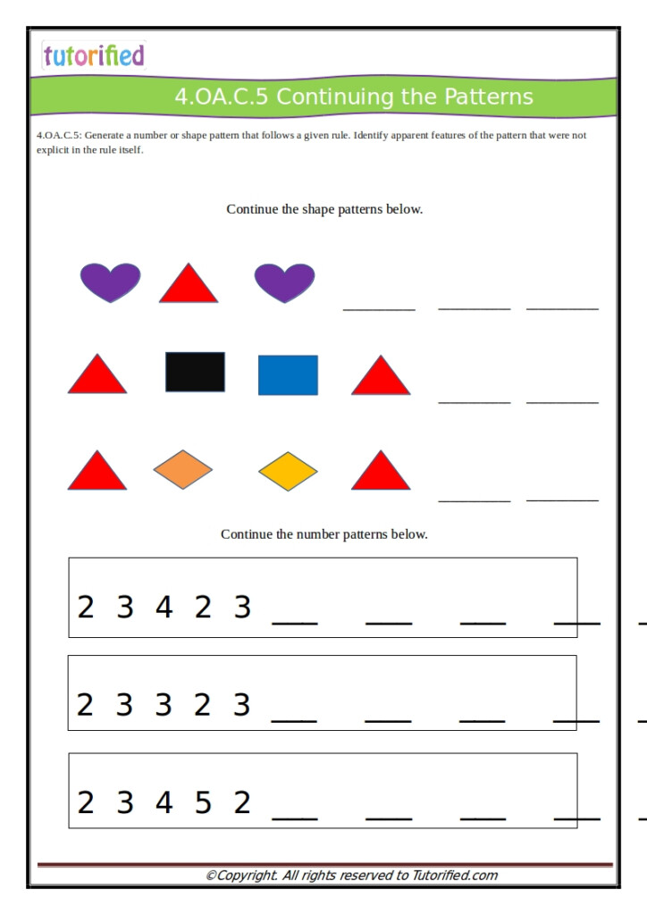 4th Grade Patterns Worksheets