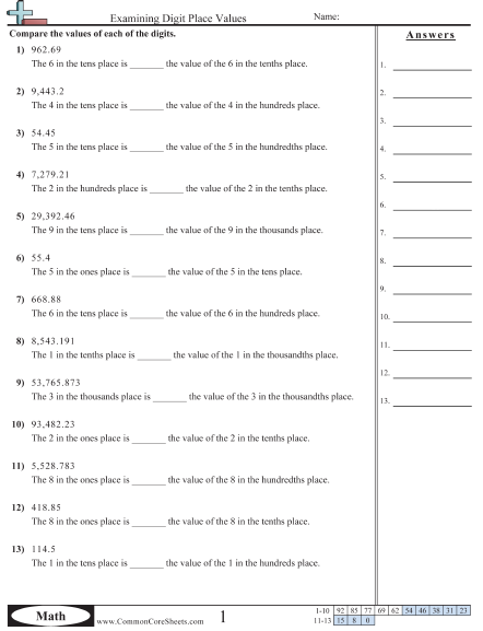 5 Nbt 1 Worksheets