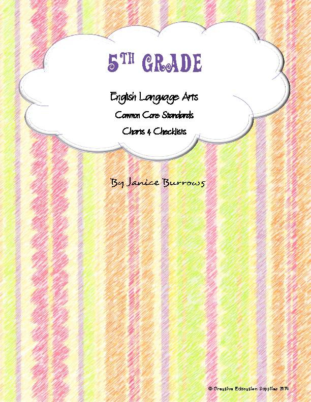 5th Grade Common Core English Language Arts Charts Checklists Classful
