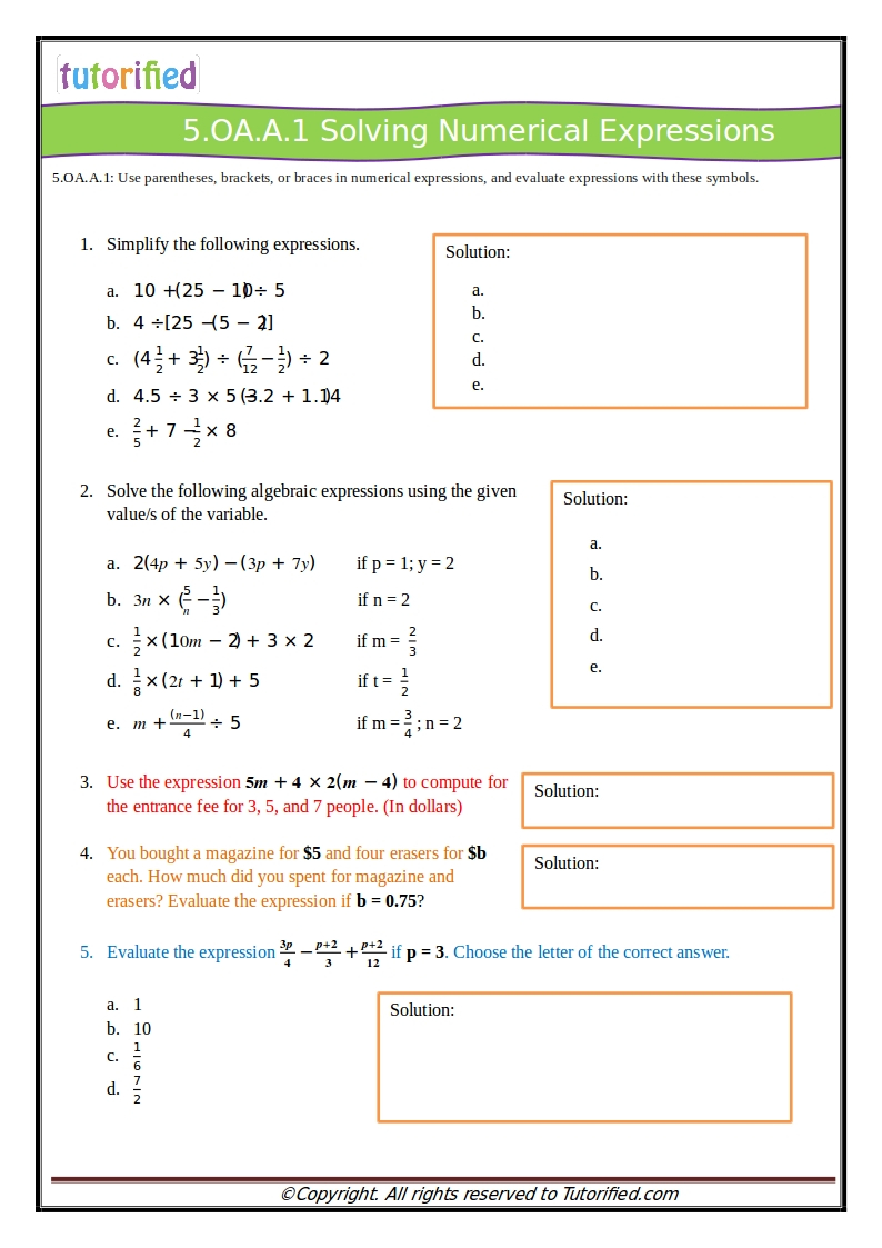 5th Grade Common Core Math Worksheets