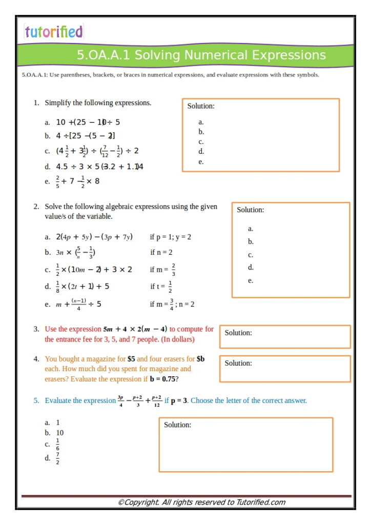 5th Grade Common Core Math Worksheets