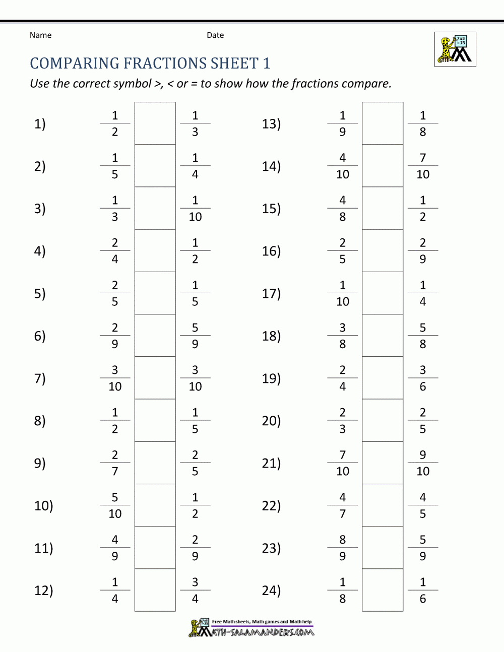 5Th Grade Equivalent Fractions Practice Comparing Fractions 