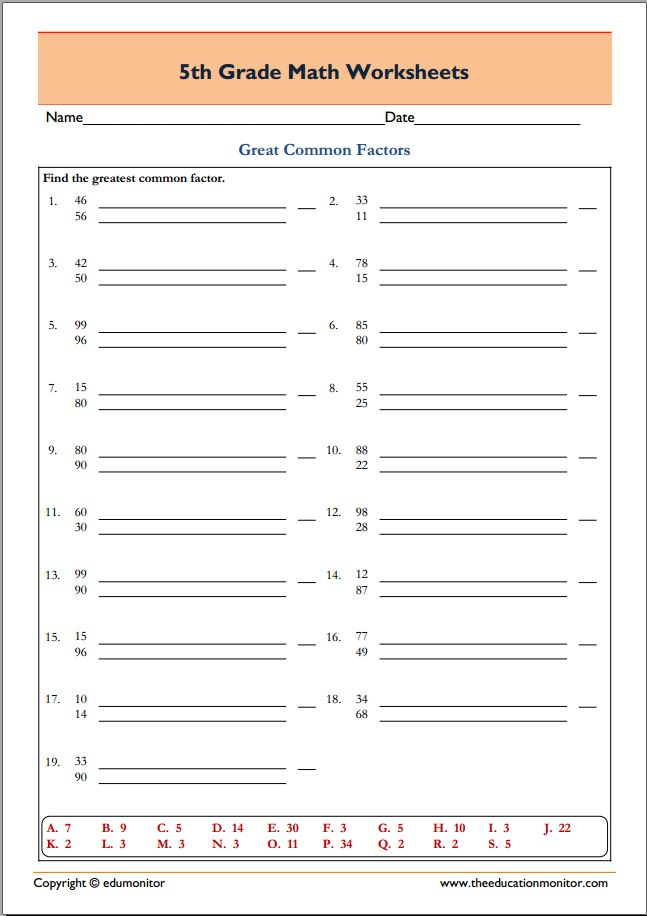 5th Grade Greatest Common Factor Worksheets EduMonitor