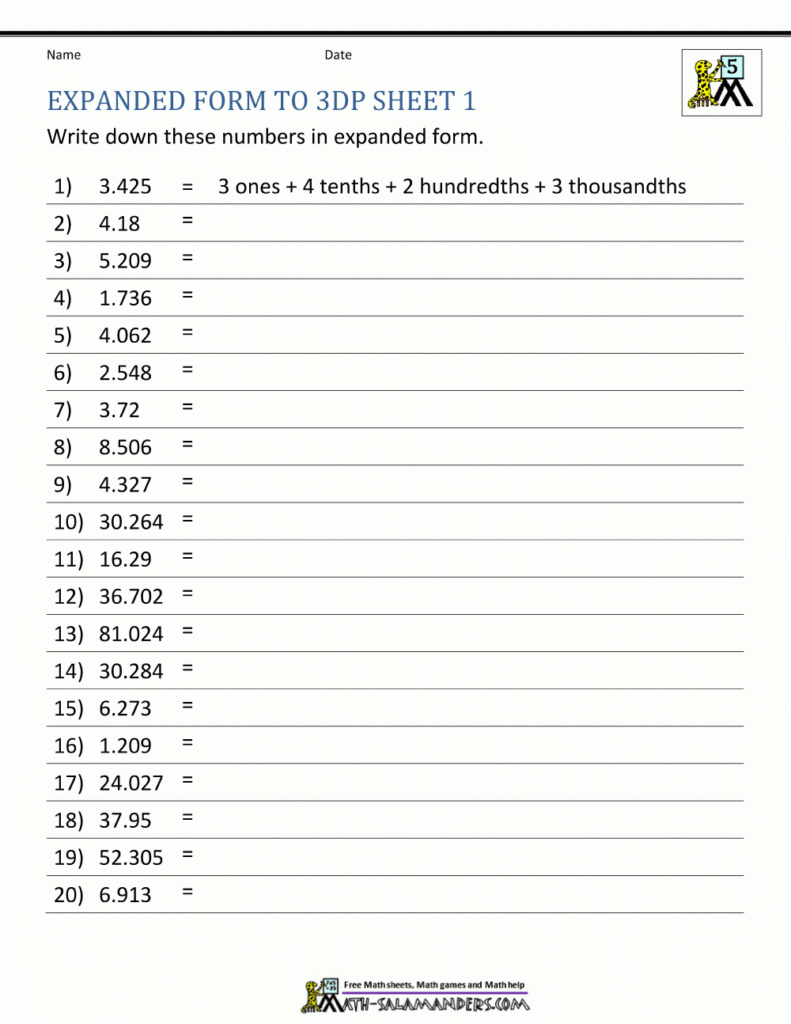 5Th Grade Place Value Worksheets Free Printable Expanded Notation 