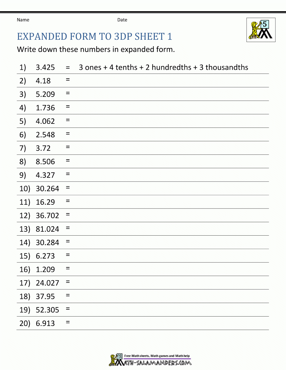 5Th Grade Place Value Worksheets Free Printable Expanded Notation 