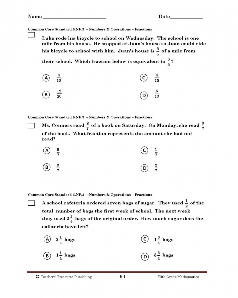 5Th Grade Tennessee Common Core Math Math Worksheets Math 