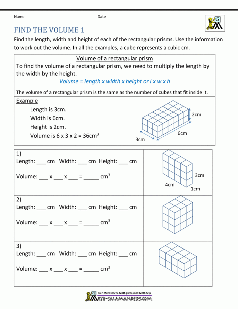 5th Grade Volume Worksheets Volume Of Cube And Cuboid Worksheet For 