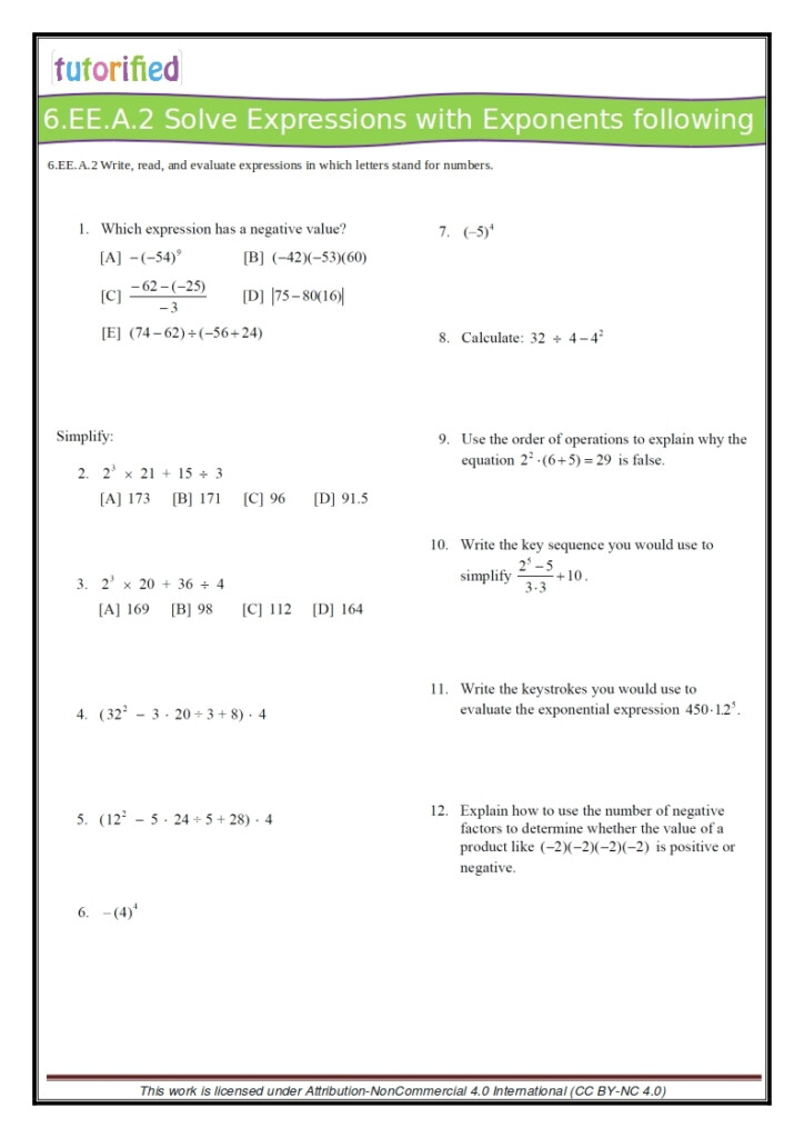 6th Grade Common Core Math Worksheets Math Worksheet Answers