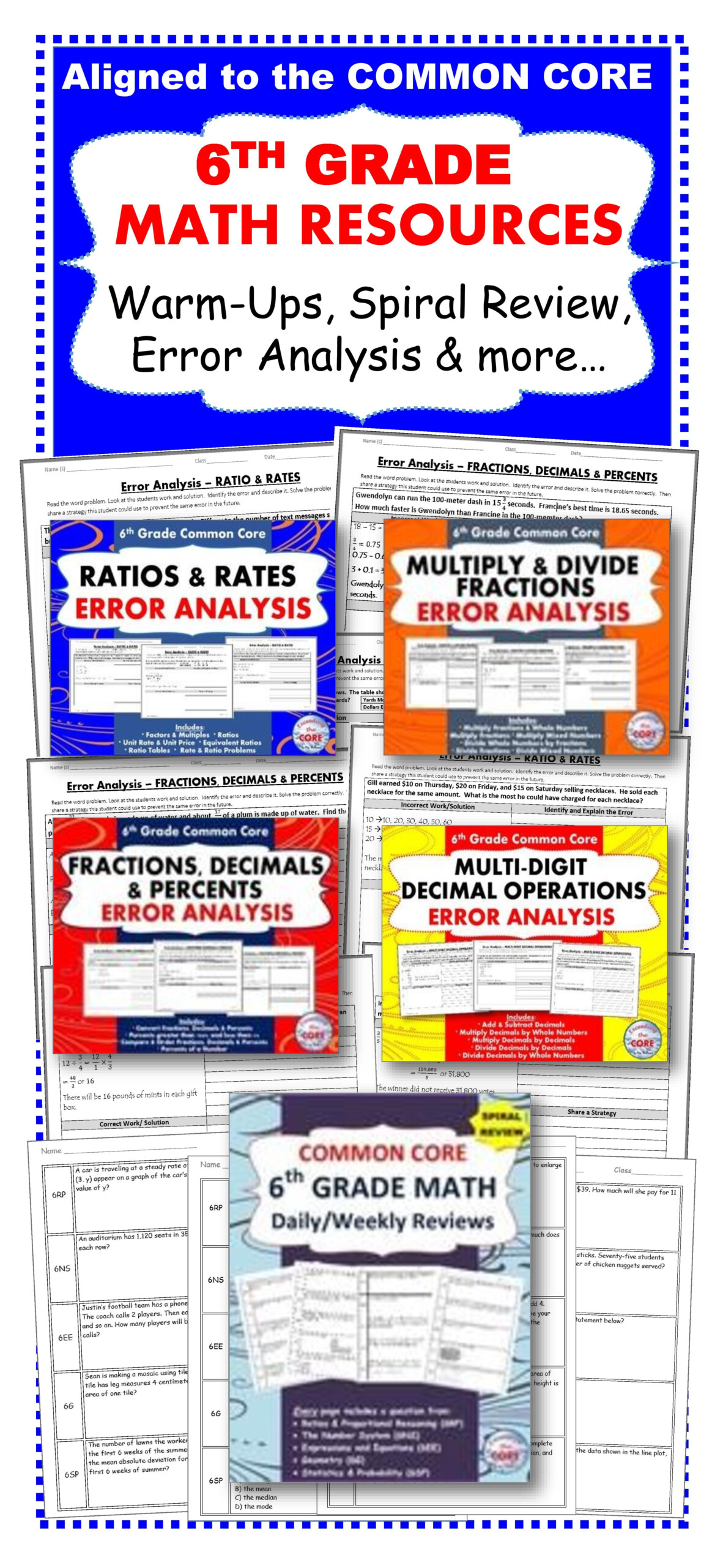 6TH Grade Math COMMON CORE Resources Including Daily weekly Warm ups 