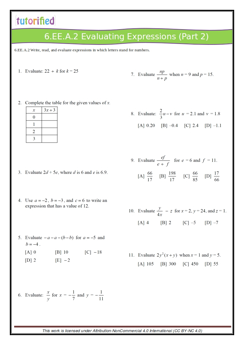 6th Grade Math Review Worksheets