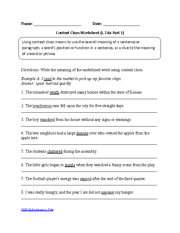 7Th Grade Grammar Worksheet With Answers