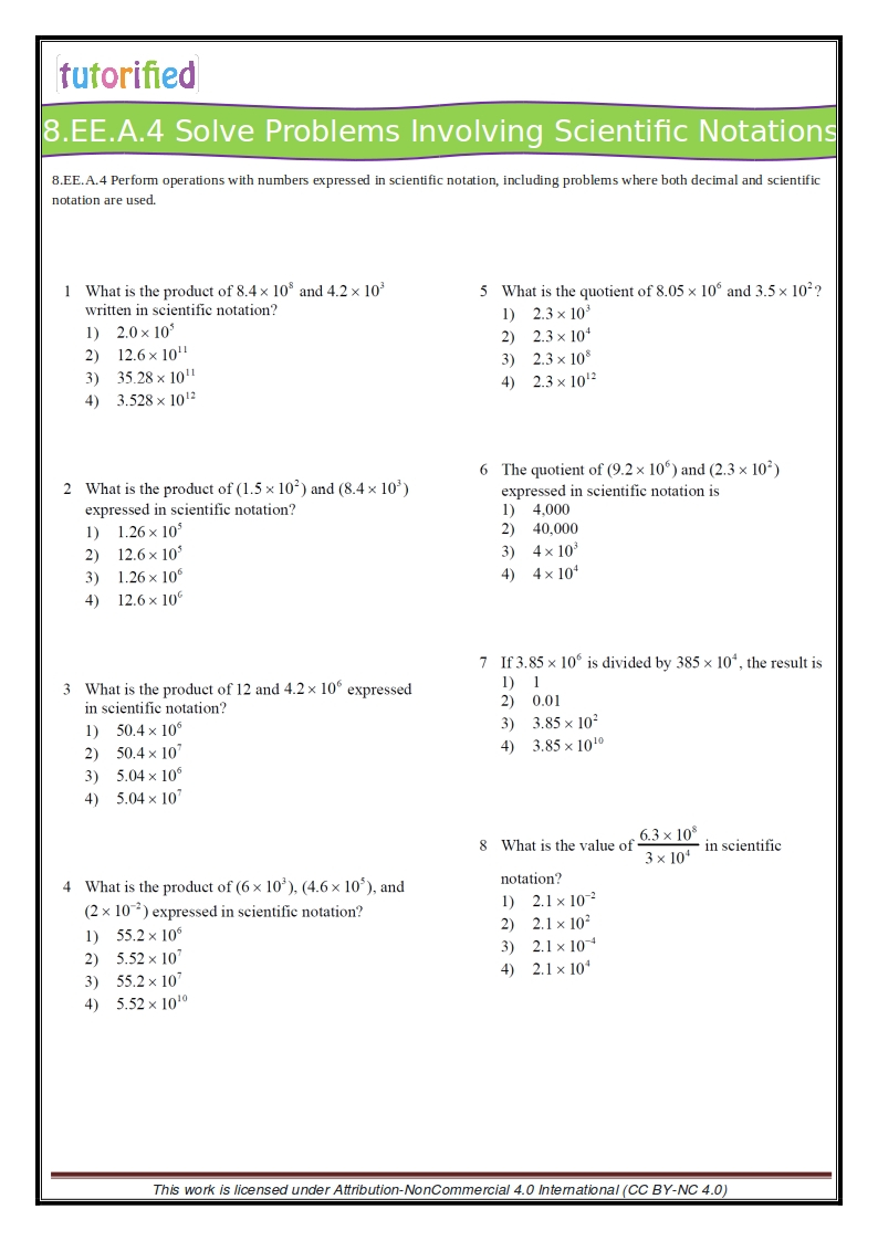 8th Grade Common Core Math Worksheets