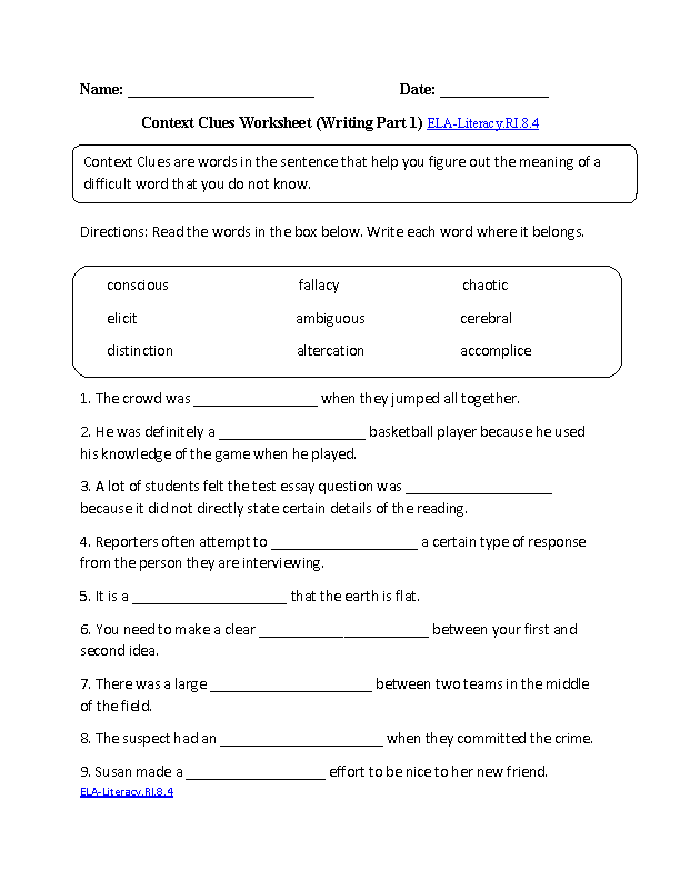 8th Grade Common Core Reading Informational Text Worksheets Context 