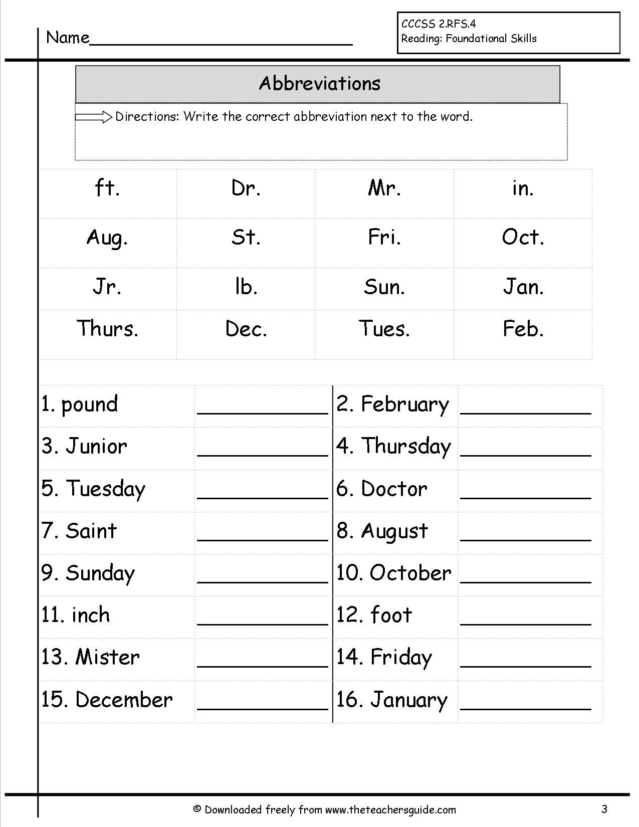 Abbreviations Worksheets Examples Definition For Kids Free 