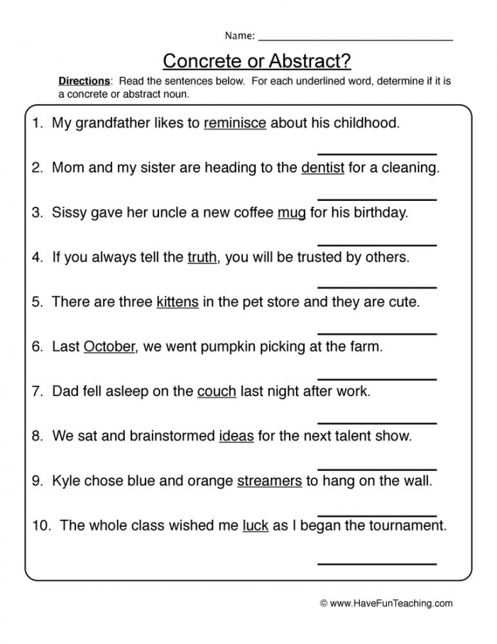 Abstract Nouns Worksheets For Grade 4 Yahoo Image Search Results 