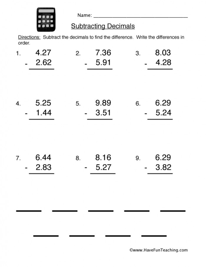 Adding And Subtracting Decimals Worksheets Adding And Subtracting 