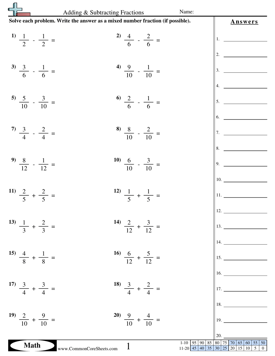 Adding And Subtracting Fractions Worksheets Pdf Fractions Subtracting