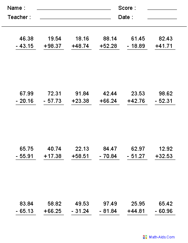 Adding And Subtracting With Decimals Worksheets This Worksheet Was 