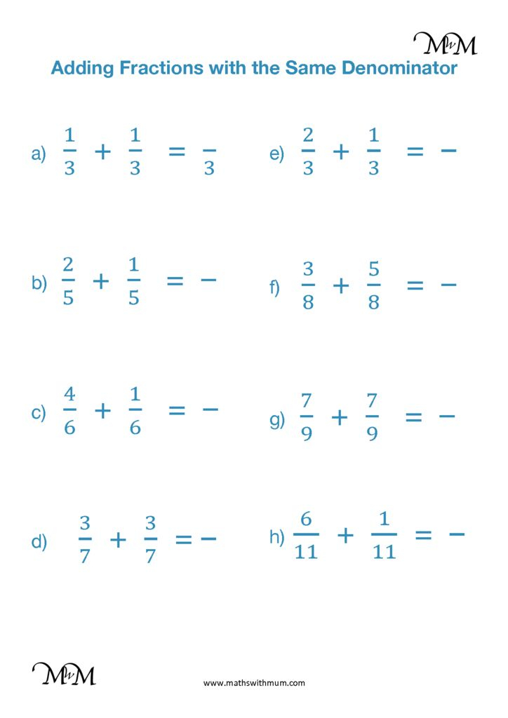 Adding Fractions With Unlike Denominators Worksheets Pdf Adding And 