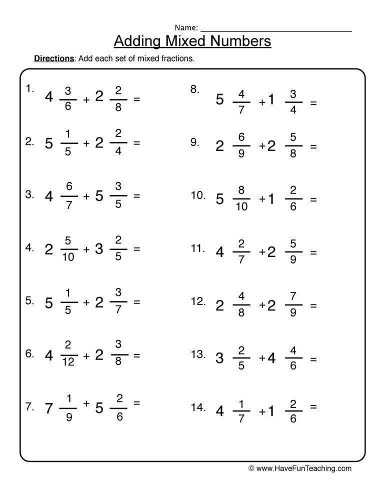 Adding Mixed Numbers Worksheet Worksheets Adding Mixed Numbers 2 In 