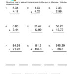 Adding Subtracting Decimals Worksheet Sixteenth Streets